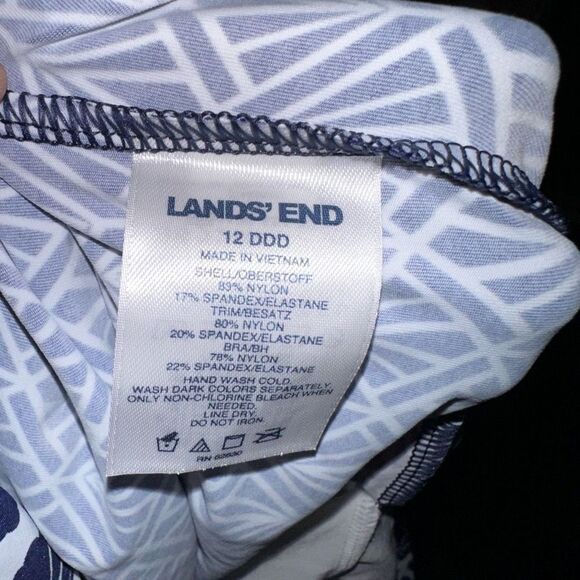 Lands End blue & white artsy vacationcore modest 12DDD tankini top - Picture 3 of 3